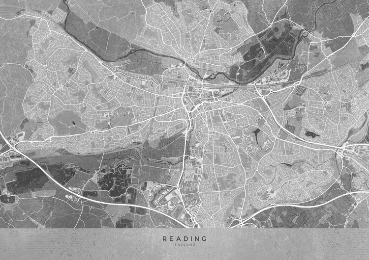 Poster Map of Reading (England) in gray vintage style