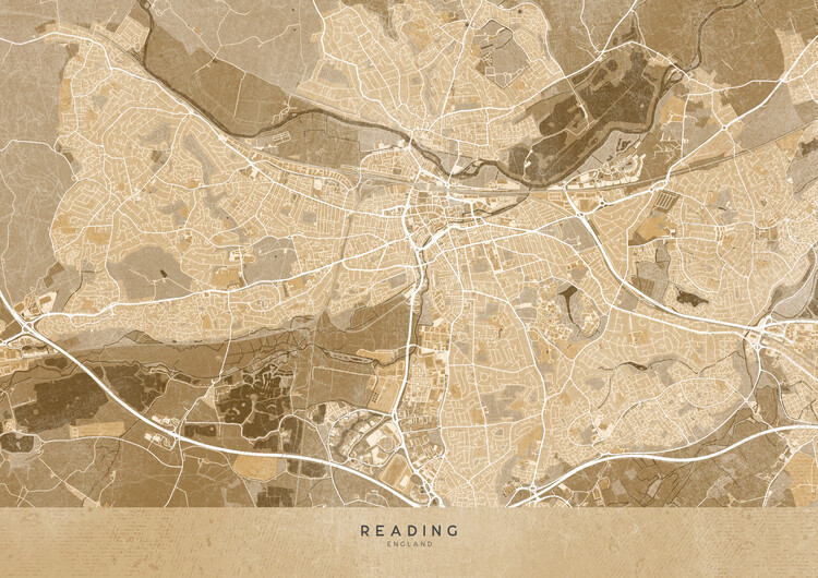 Poster Map of Reading (England) in sepia vintage style