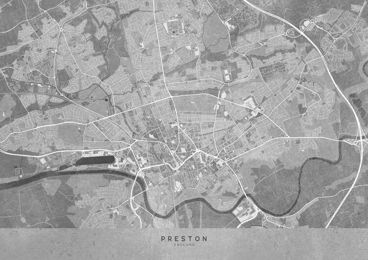 Poster Map of Preston (England) in gray vintage style