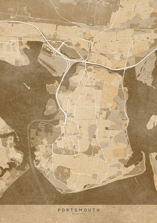 Poster Map of Portsmouth (England) in sepia vintage style