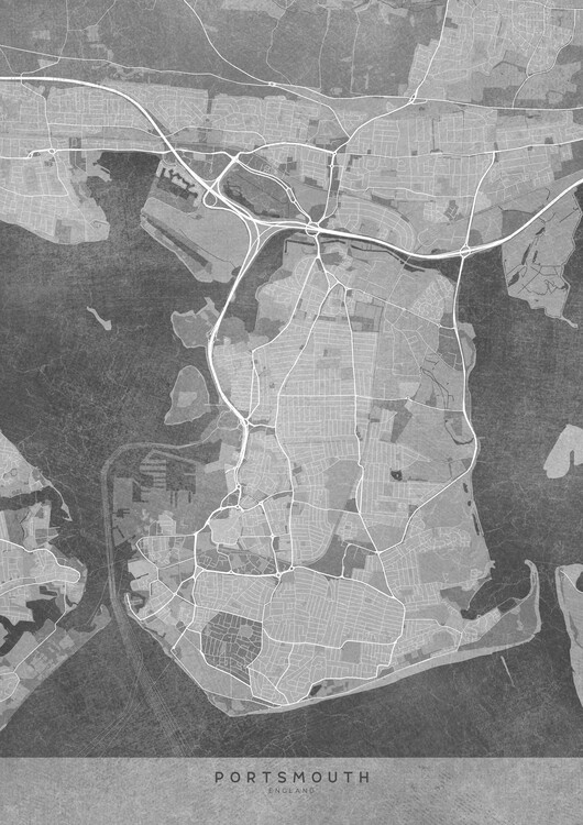Poster Map of Portsmouth (England) in gray vintage style