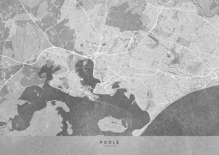 Poster Map of Poole (England) in gray vintage style