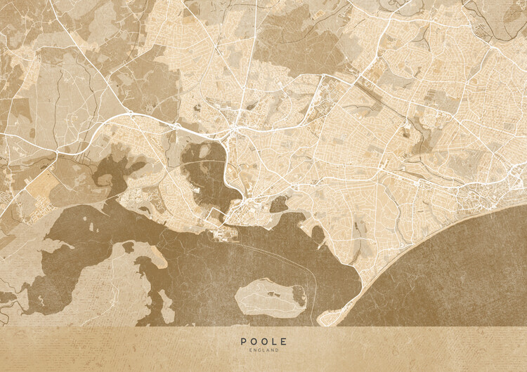 Poster Map of Poole (England) in sepia vintage style
