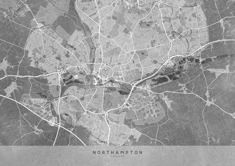 Poster Map of Northampton (England) in gray vintage style