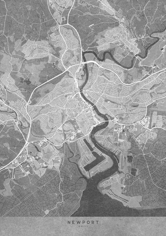 Poster Map of Newport (England) in gray vintage style