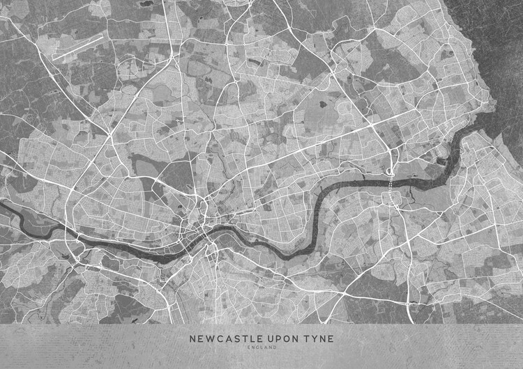 Poster Map of Newcastle upon Tyne (England) in gray vintage style