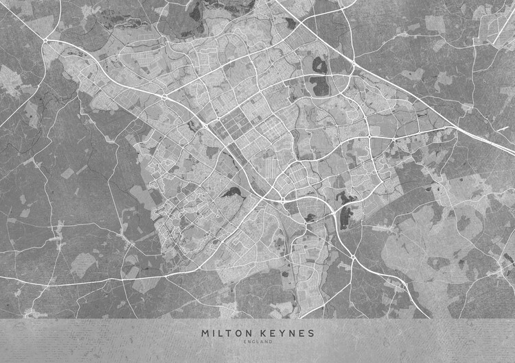 Poster Map of Milton Keynes (England) in gray vintage style