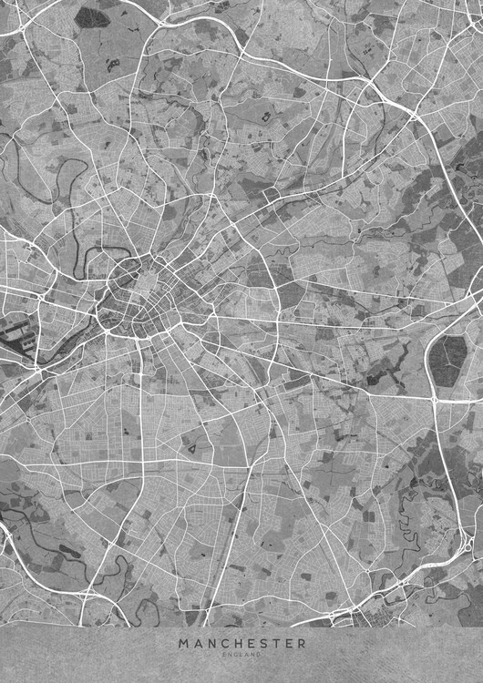 Poster Map of Manchester (England) in gray vintage style