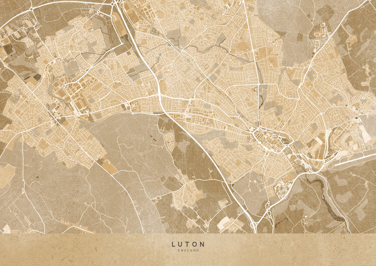 Poster Map of Luton (England) in sepia vintage style