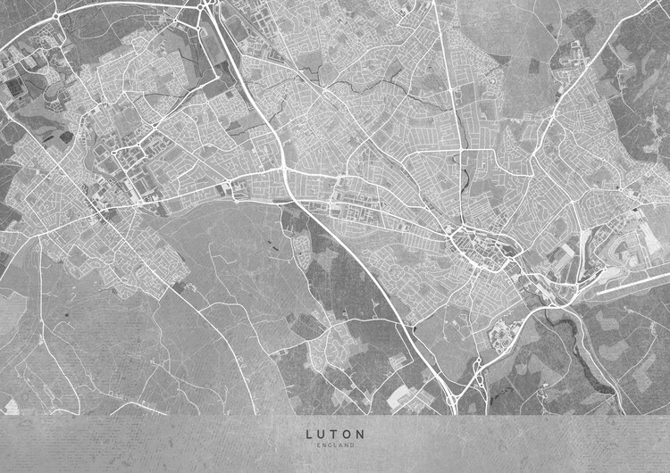 Poster Map of Luton (England) in gray vintage style