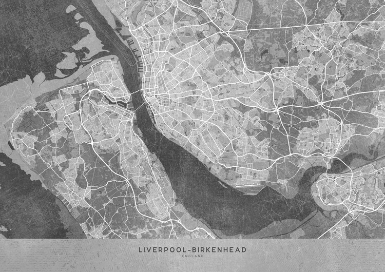 Poster Map of Liverpool-Birkenhead (England) in gray vintage style