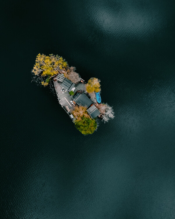 Poster Boat Island drone view over island looking like a boat