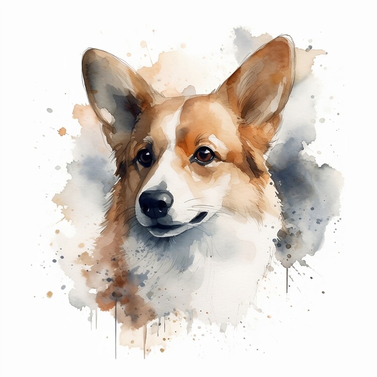 Poster Corgi watercolor portrait