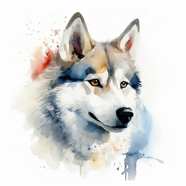 Poster Husky watercolor portrait