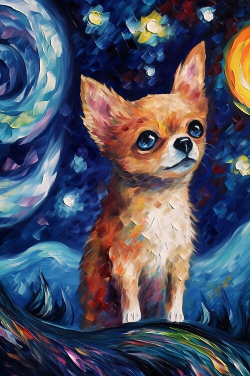 Poster Chihuahua dog painting during starry night