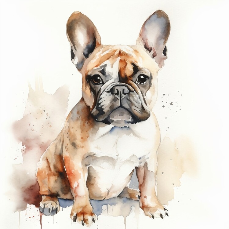 Poster French bulldog, watercolor portrait, dog