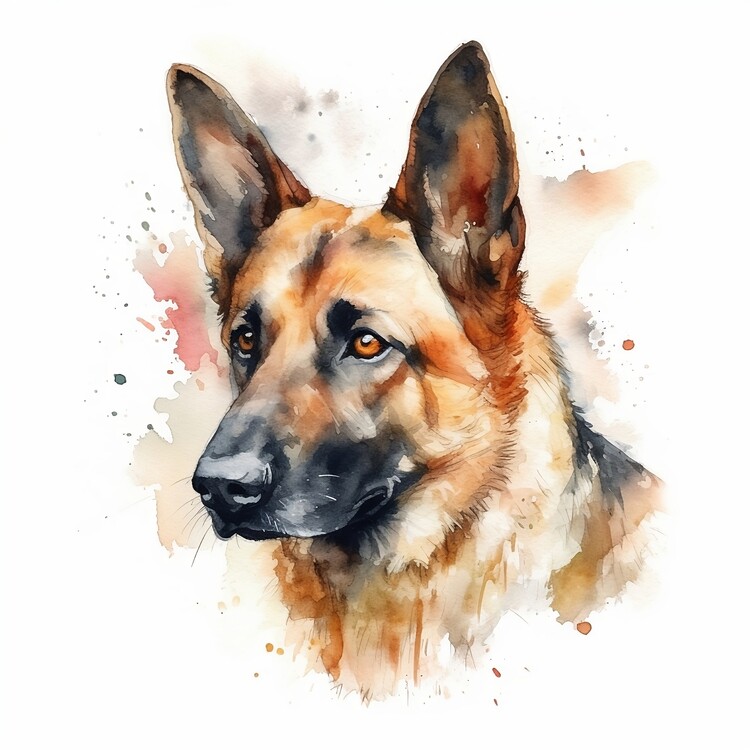 Poster German shepherd dog beautiful art, watercolor, white backgro