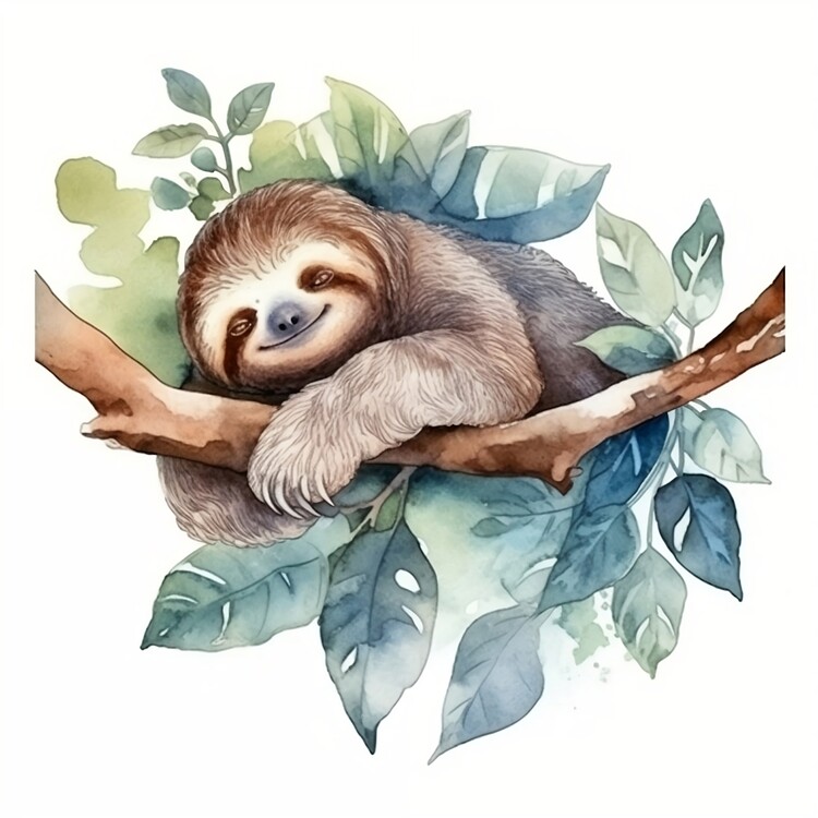 Poster Sloth, watercolor illustration