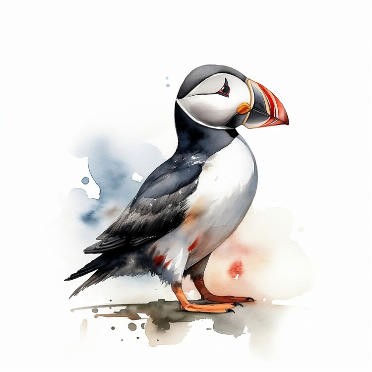 Poster Puffin, watercolor image