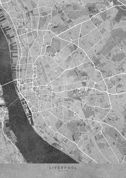Poster Map of Liverpool (England) in gray vintage style
