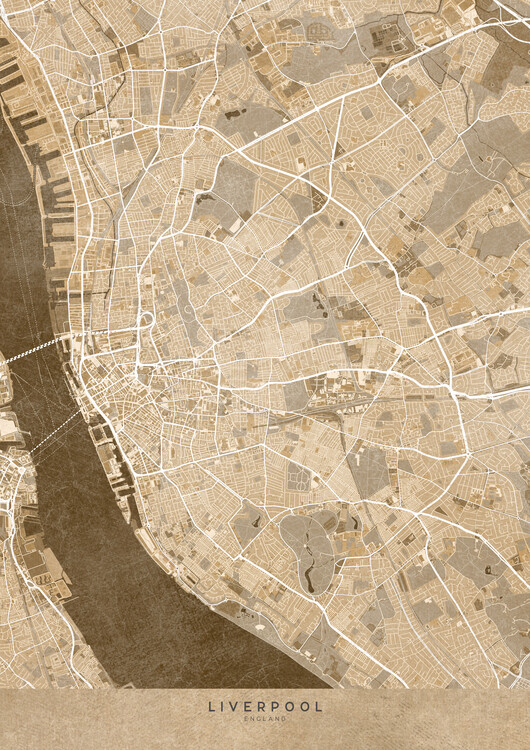 Poster Map of Liverpool (England) in sepia vintage style