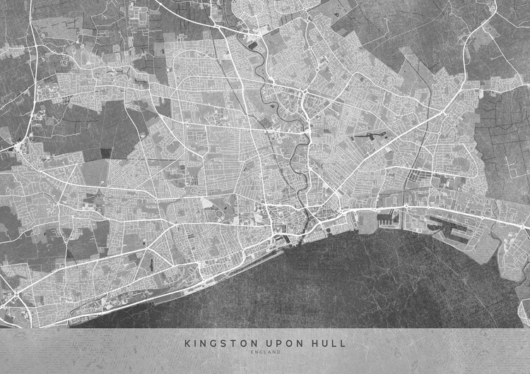 Poster Map of Kingston upon Hull (England) in gray vintage style