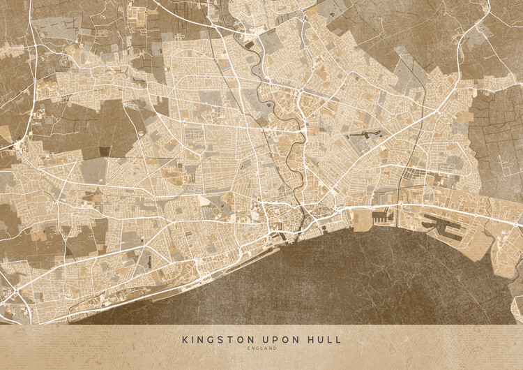Poster Map of Kingston upon Hull (England) in sepia vintage style