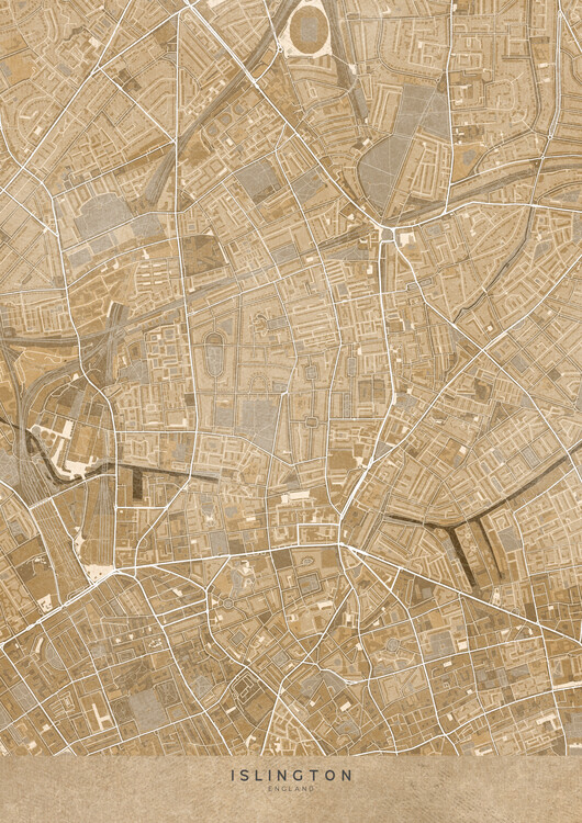 Poster Map of Islington (England) in sepia vintage style