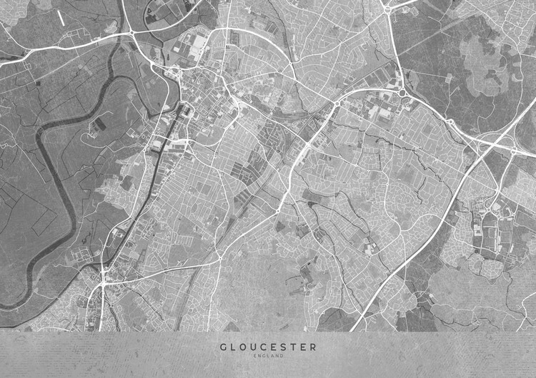 Poster Map of Gloucester (England) in gray vintage style
