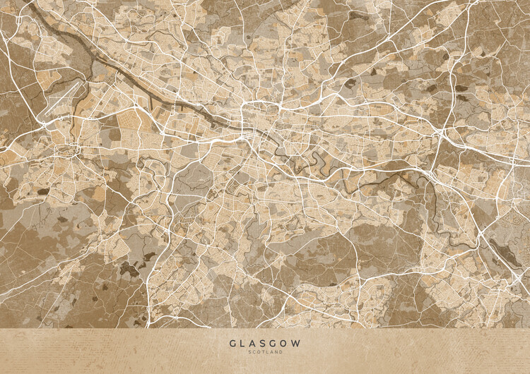 Poster Map of  Glasgow (Scotland) in sepia vintage style