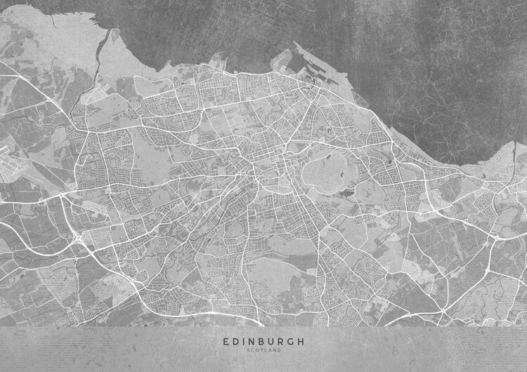 Poster Map of Edinburgh (Scotland) in gray vintage style