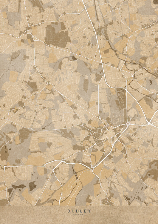 Poster Map of Dudley (England) in sepia vintage style