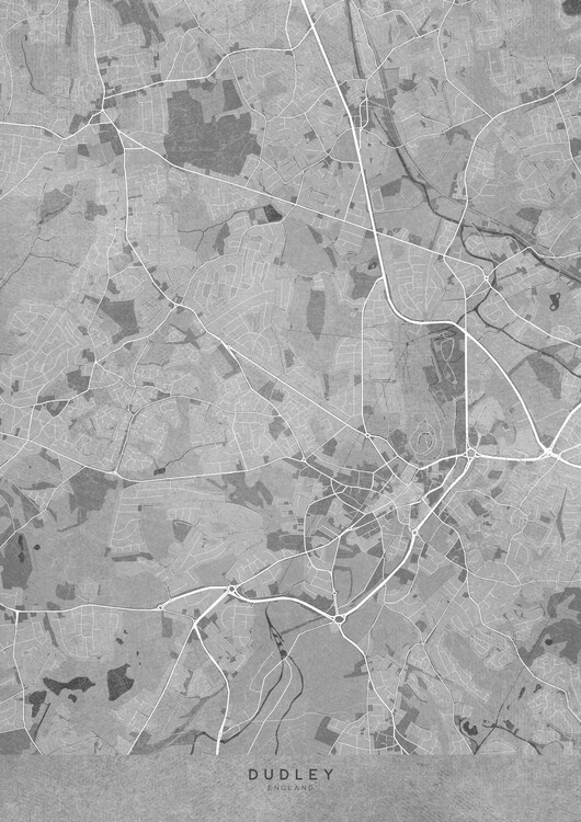 Poster Map of Dudley (England) in gray vintage style