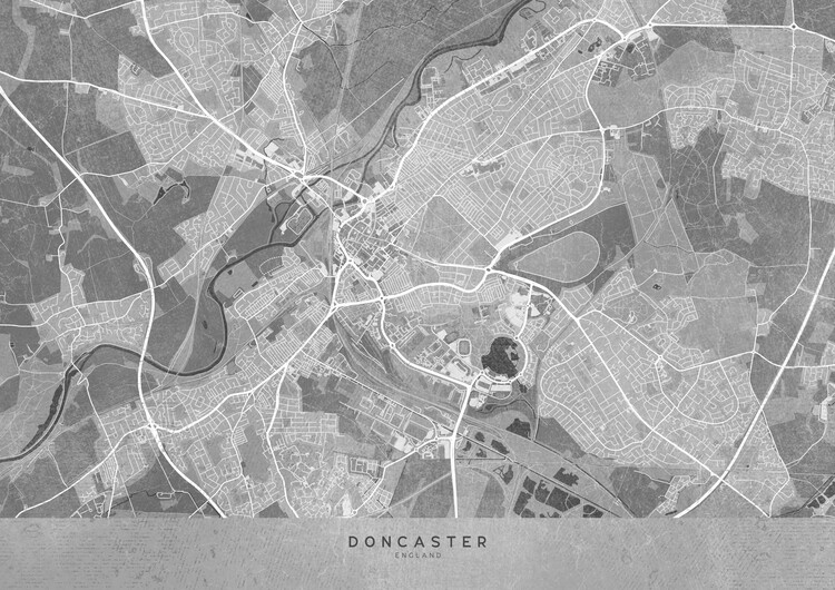 Poster Map of Doncaster (England) in gray vintage style