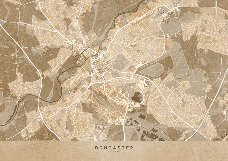 Poster Map of Doncaster (England) in sepia vintage style