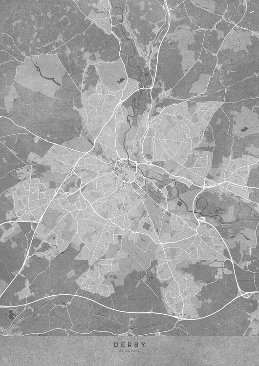 Poster Map of Derby (England) in gray vintage style