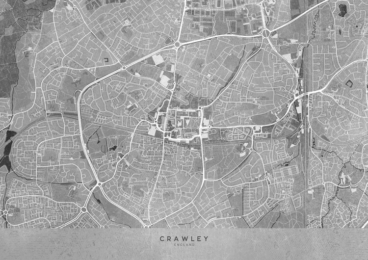 Poster Map of Crawley (England) in gray vintage style