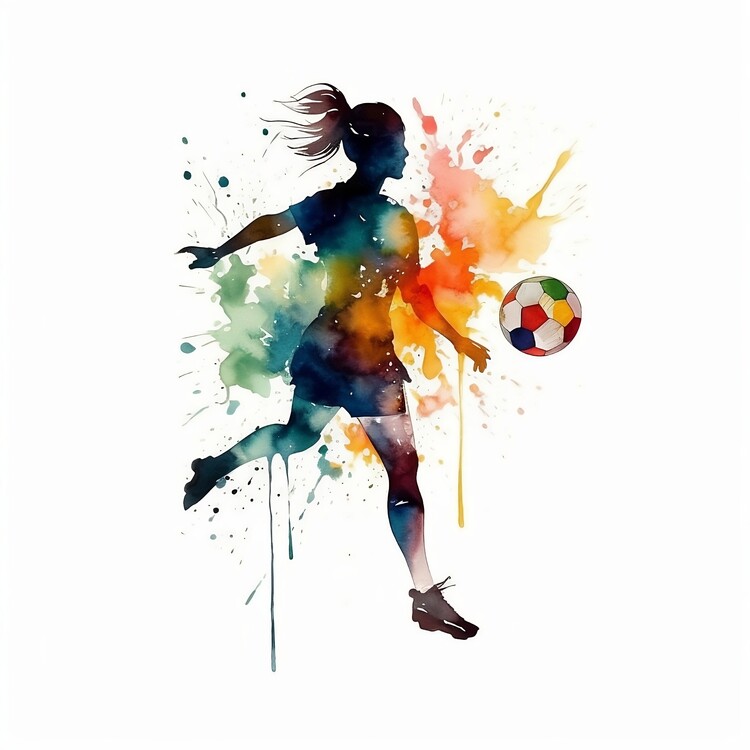 Poster Female soccer player, watercolor illustration