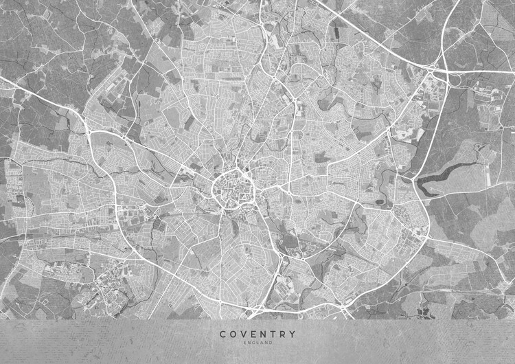 Poster Map of Coventry (England) in gray vintage style