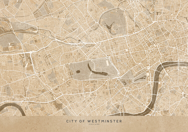 Poster Map of City of Westminster (England) in sepia vintage style