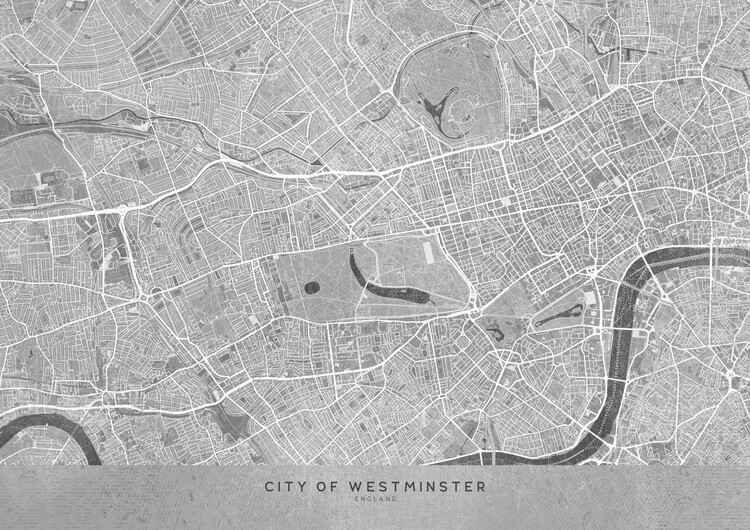 Poster Map of City of Westminster (England) in gray vintage style