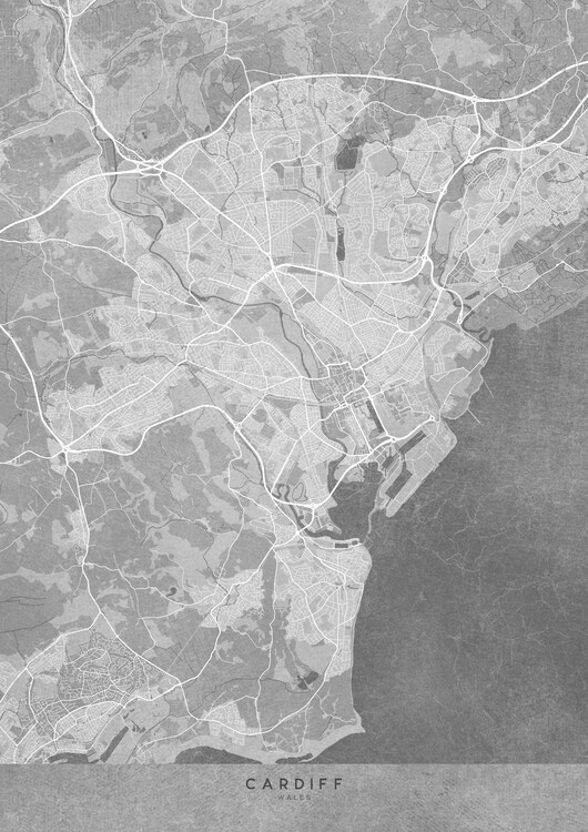 Poster Map of City of Cardiff area (Wales) in sepia vintage style