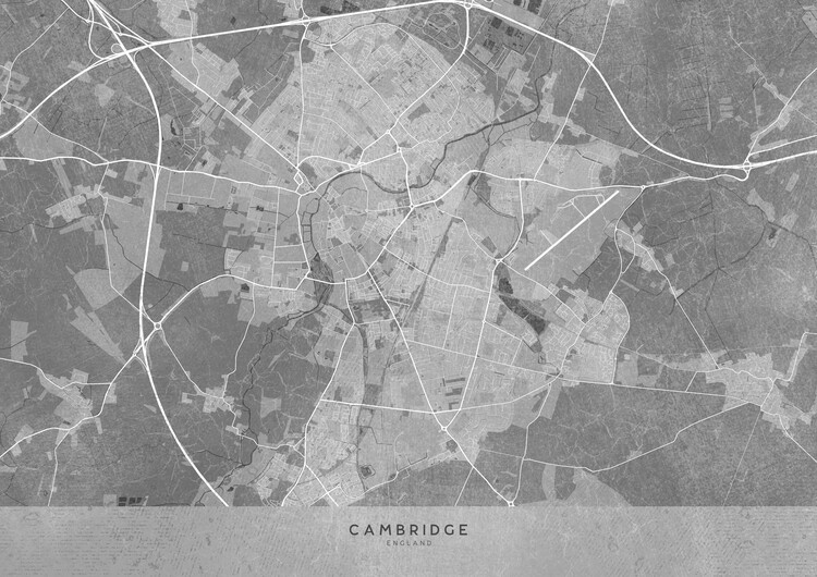 Poster Map of Cambridge (England) in gray vintage style