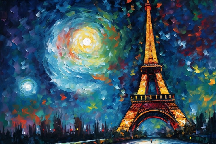 Poster Eiffel tower starry night painting