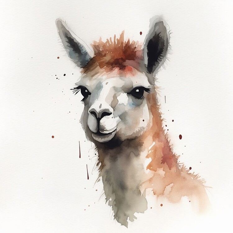 Poster Llama, watercolor image