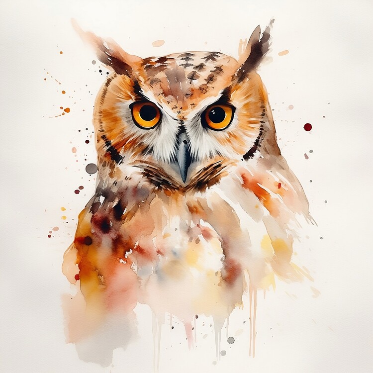 Poster Owl, watercolor image