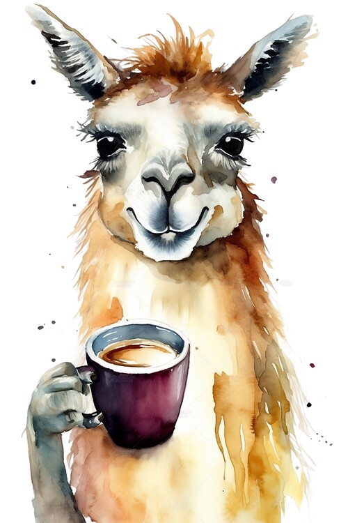 Sticker Smiling llama drinking coffee in the morning