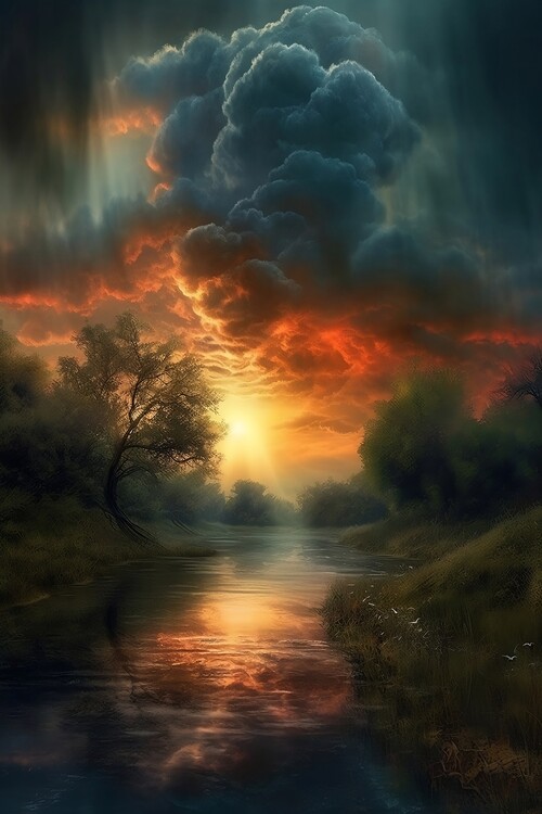 Poster A cloudy sky over a body of water