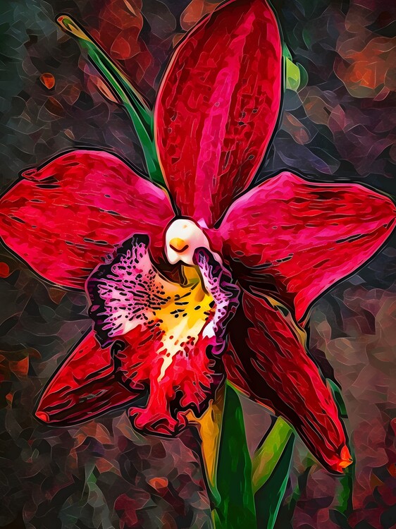 Poster Red Orchid Van Gogh Style