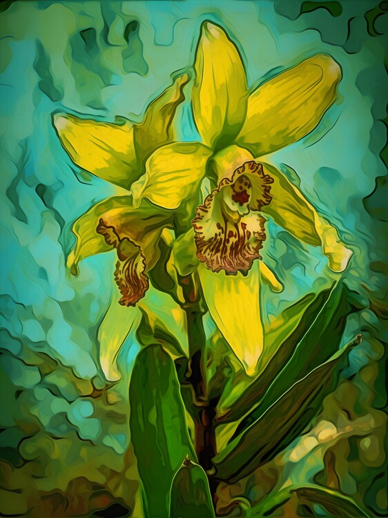 Poster Yellow Orchid Van Gogh Style